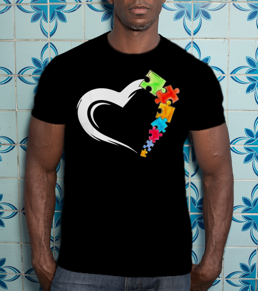 Autism Awareness Love Heart With Colorful Kind Puzzle Pieces T-Shirt