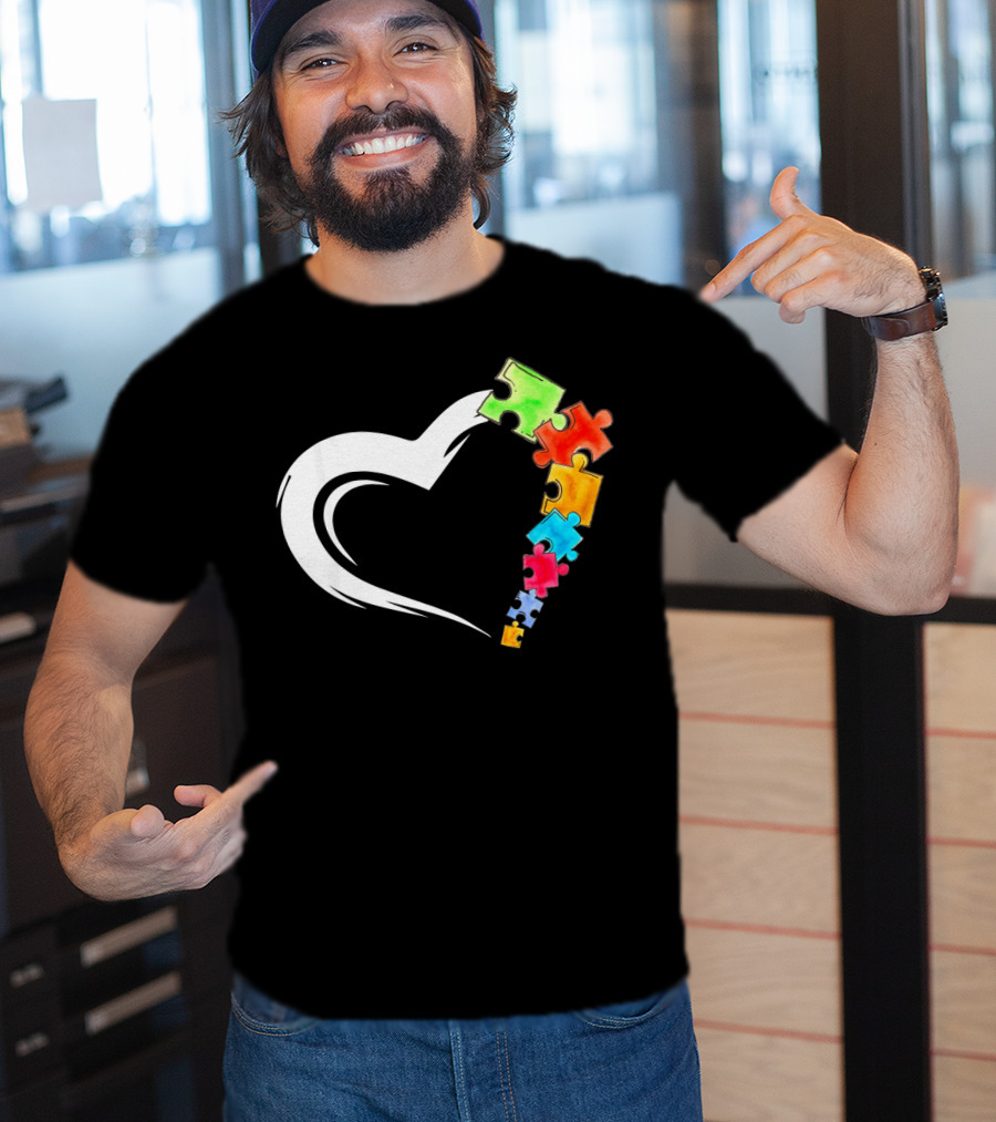 Autism Awareness Love Heart With Colorful Kind Puzzle Pieces T-Shirt