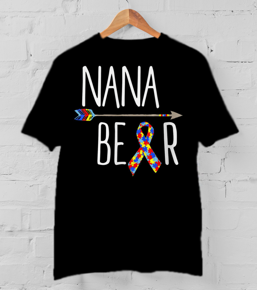Nana Bear Autism Awareness Puzzle Ribbon Arrow T-Shirt