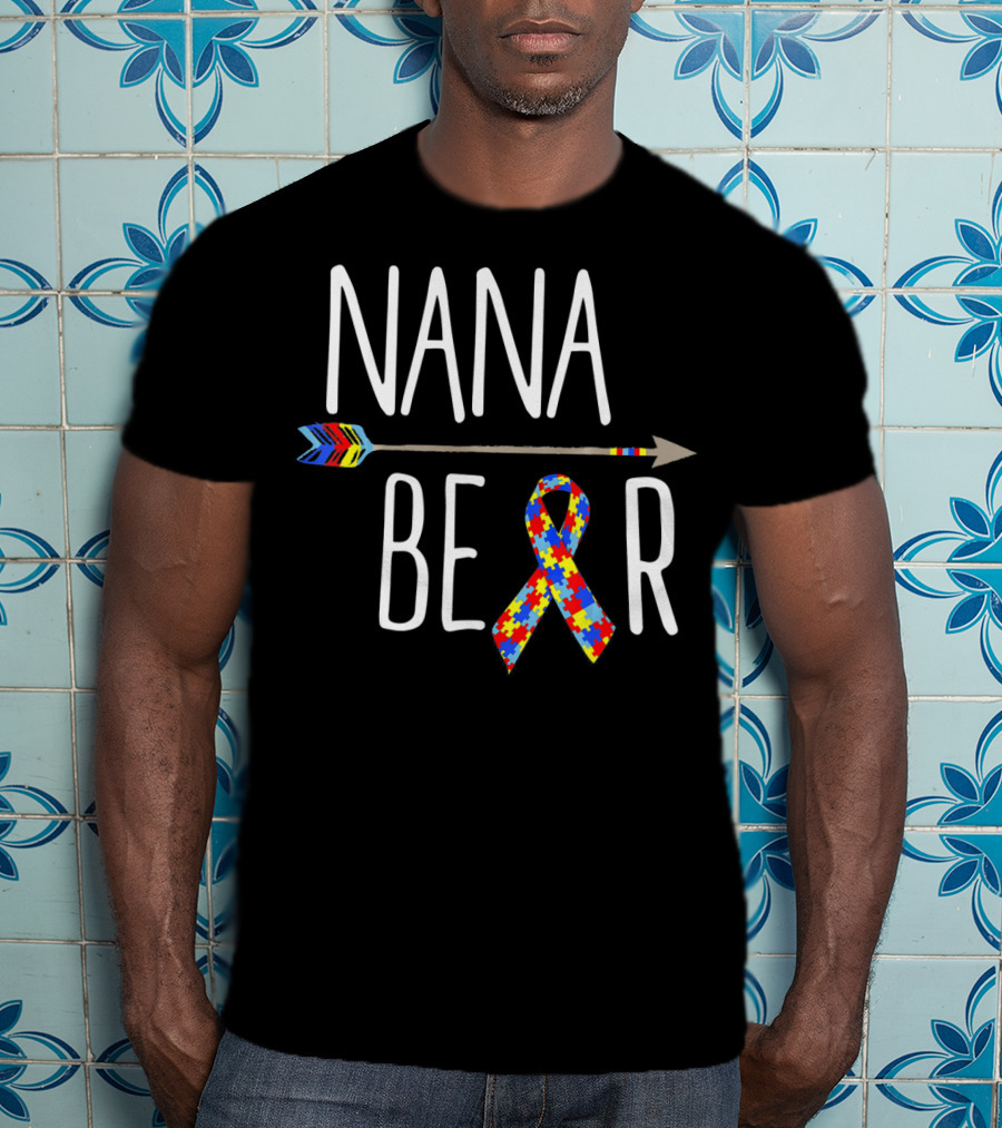 Nana Bear Autism Awareness Puzzle Ribbon Arrow T-Shirt