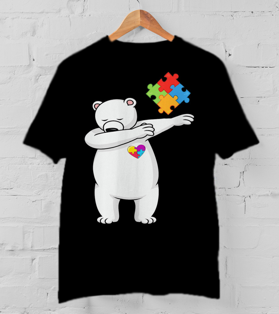 Dabbing Polar Bear Puzzle Piece Heart Autism Awareness T-Shirt