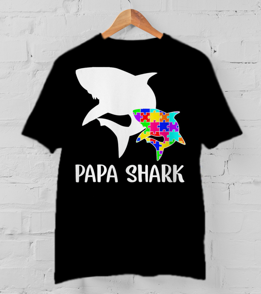 Papa Shark Autism Awareness Puzzle Shark T-Shirt