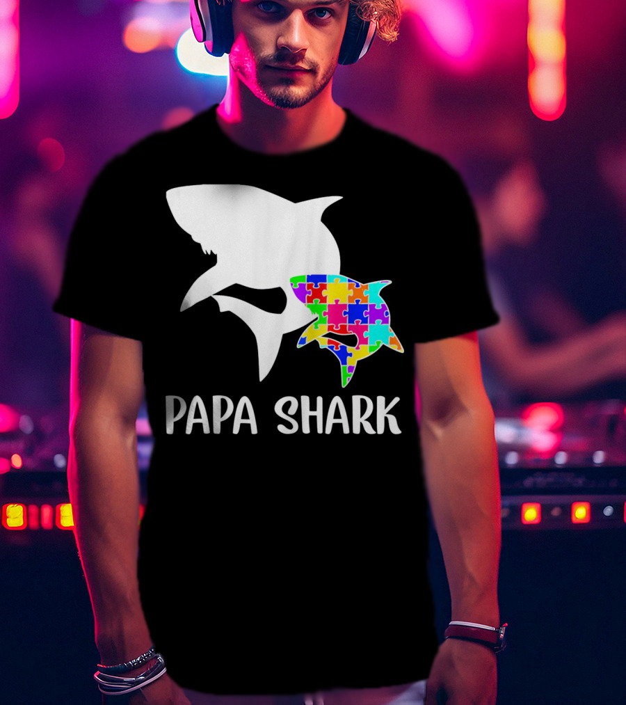 Papa Shark Autism Awareness Puzzle Shark T-Shirt