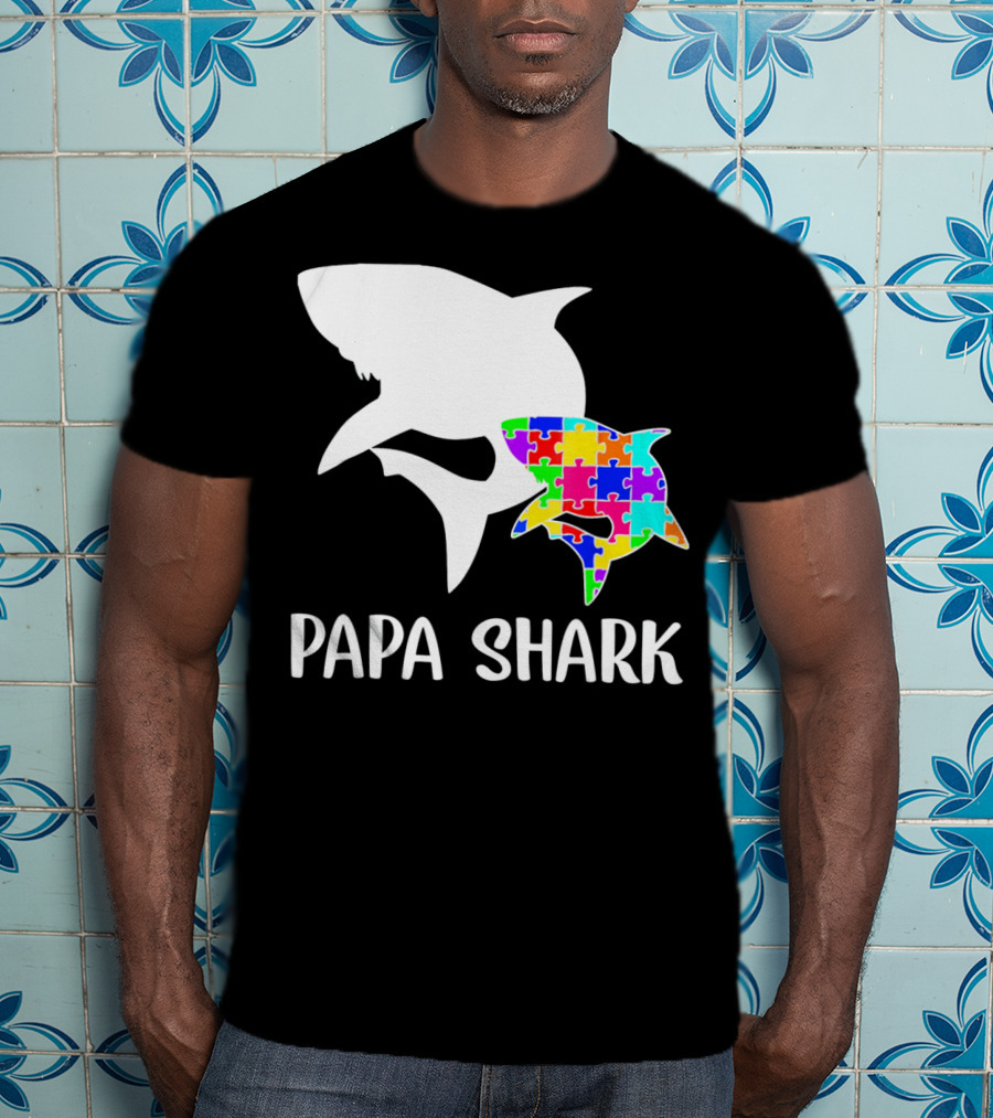 Papa Shark Autism Awareness Puzzle Shark T-Shirt