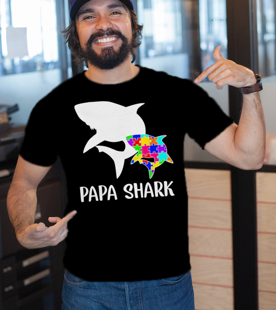 Papa Shark Autism Awareness Puzzle Shark T-Shirt