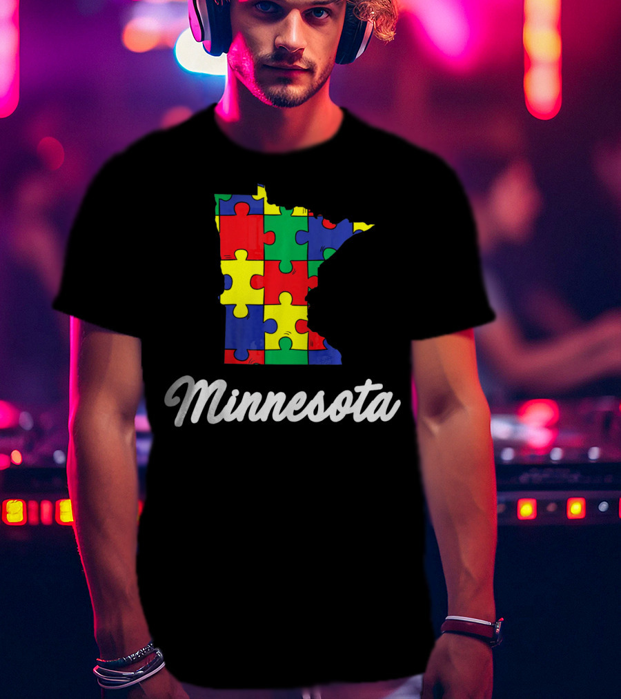 Minnesota Autism Awareness Puzzle Map T-Shirt