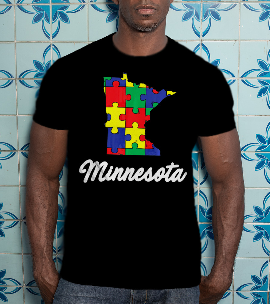 Minnesota Autism Awareness Puzzle Map T-Shirt