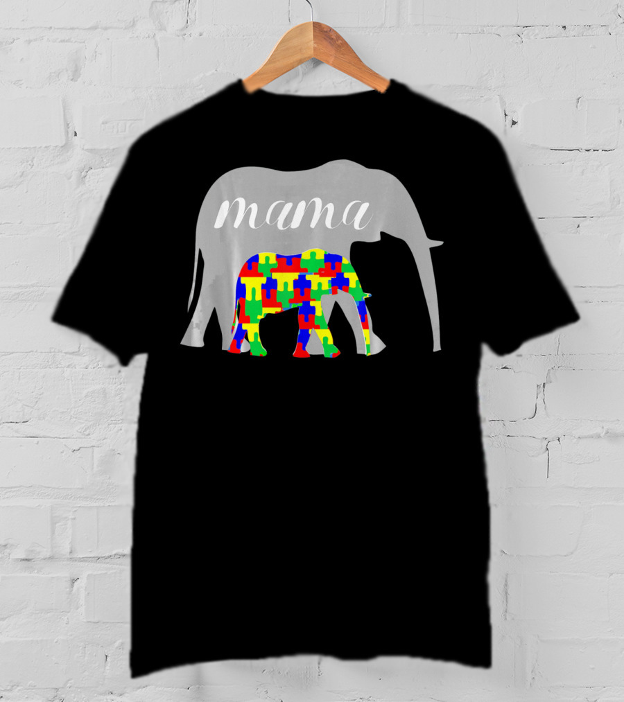 Mama Elephant Puzzle Autism Awareness T-Shirt