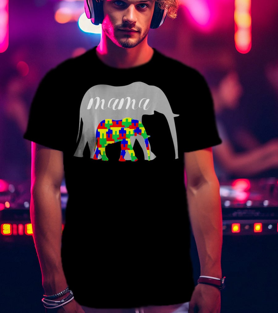 Mama Elephant Puzzle Autism Awareness T-Shirt
