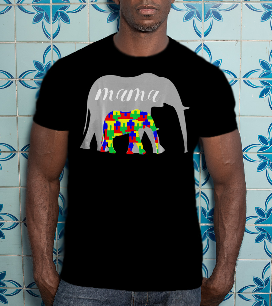 Mama Elephant Puzzle Autism Awareness T-Shirt
