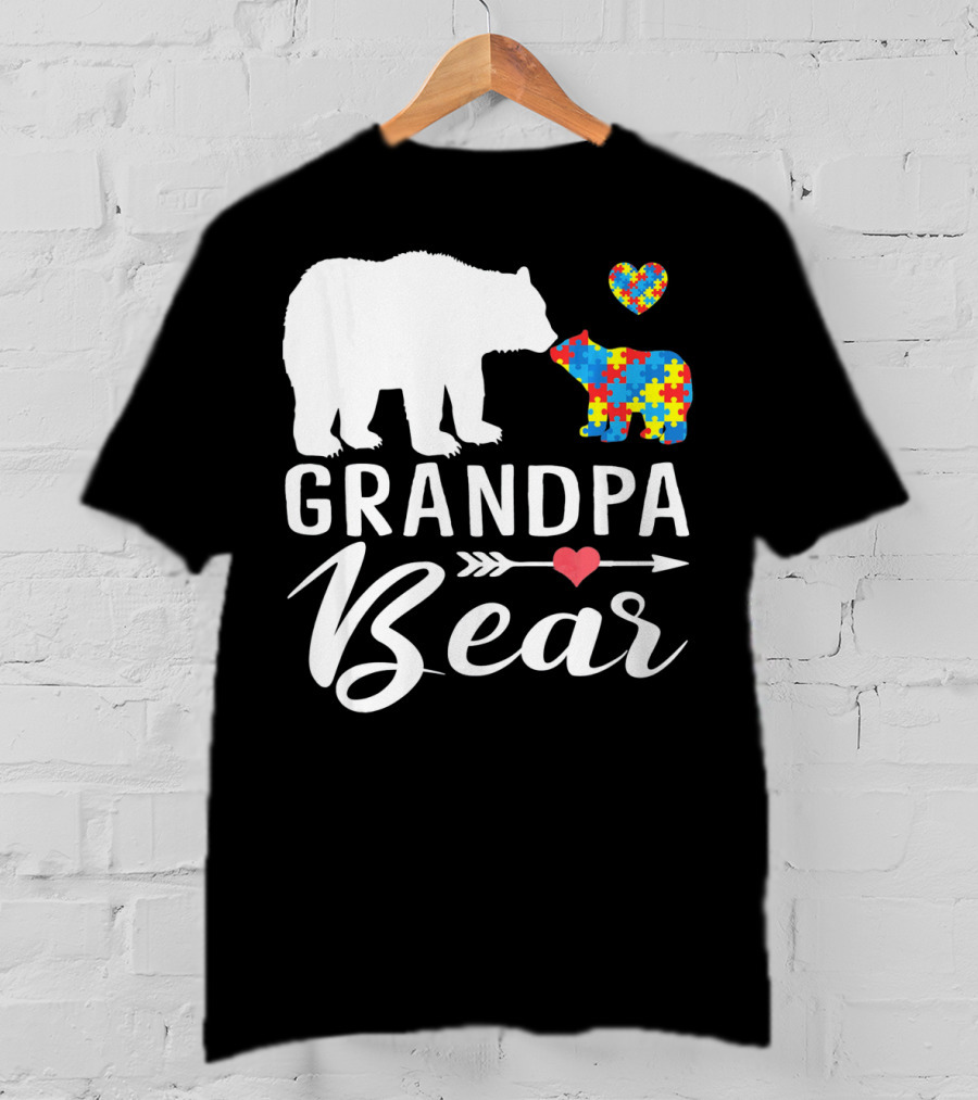 Grandpa Bear Autism Awareness Puzzle Heart Love T-Shirt