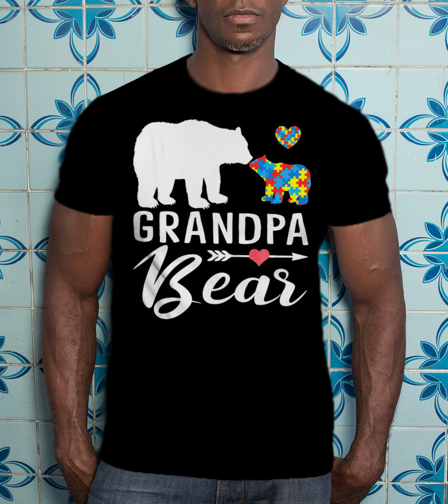 Grandpa Bear Autism Awareness Puzzle Heart Love T-Shirt