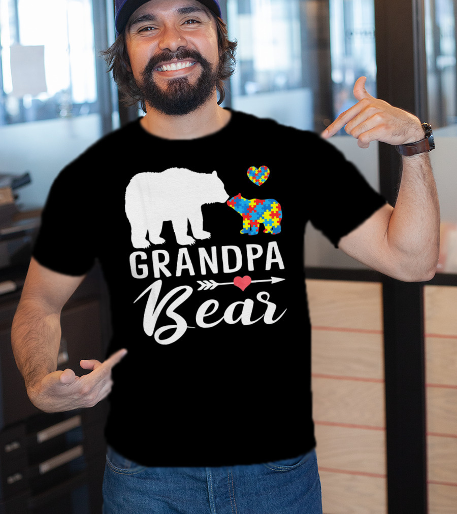 Grandpa Bear Autism Awareness Puzzle Heart Love T-Shirt