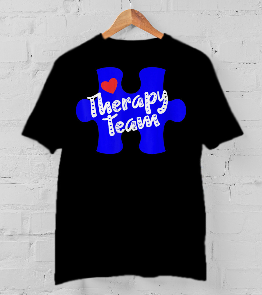 Therapy Team Blue Puzzle Heart Autism Awareness T-Shirt