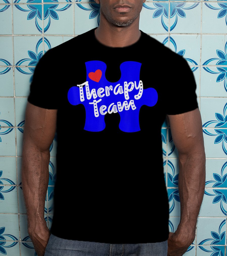 Therapy Team Blue Puzzle Heart Autism Awareness T-Shirt