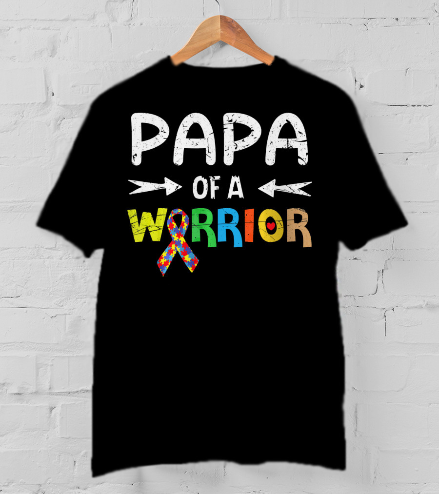 Papa Of A Warrior Autism Awareness Puzzle T-Shirt