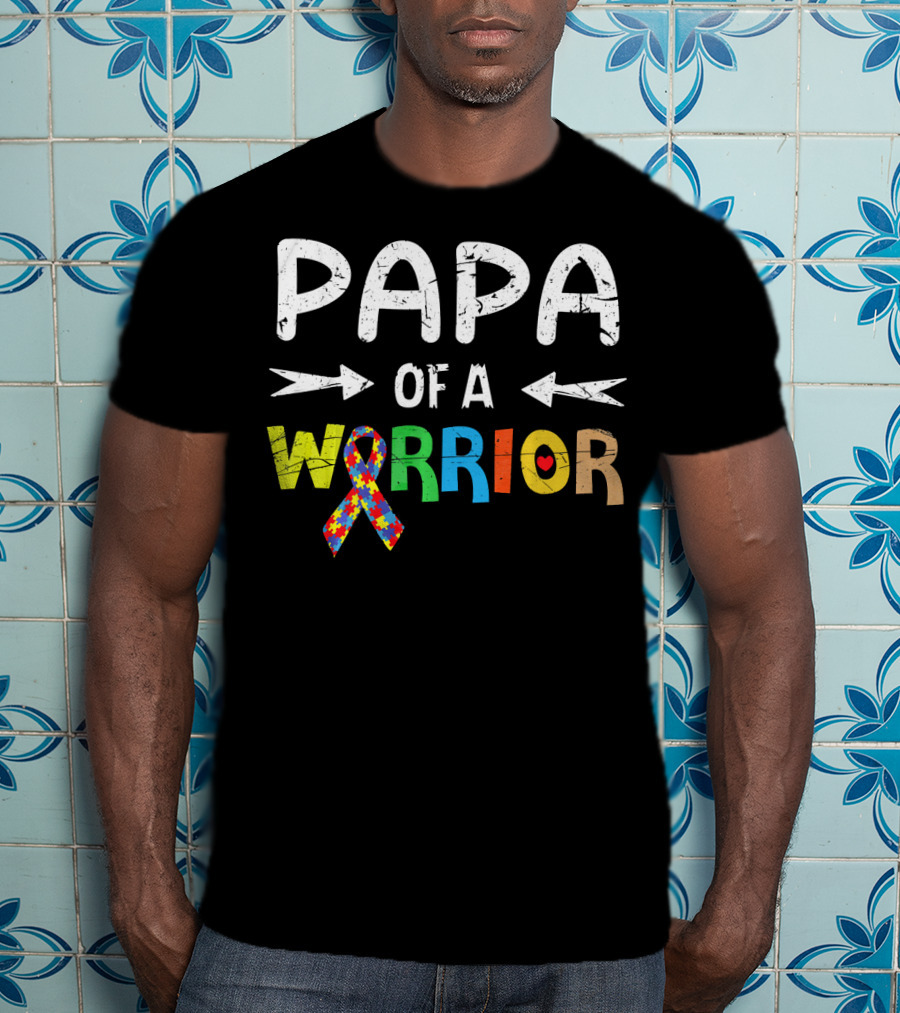 Papa Of A Warrior Autism Awareness Puzzle T-Shirt
