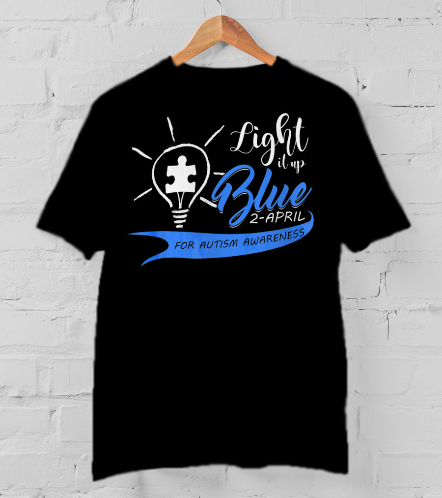 Light It Up Blue 2-April For Autism Awareness Puzzle Bulb T-Shirt