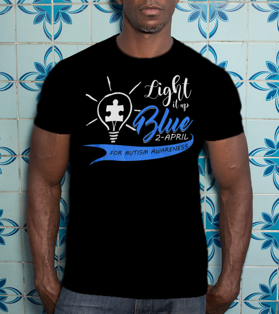Light It Up Blue 2-April For Autism Awareness Puzzle Bulb T-Shirt