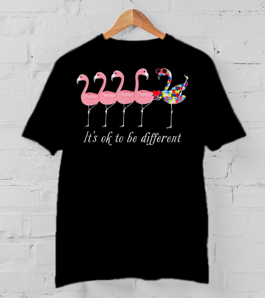 It's Ok To Be Different Autism Flamingo Puzzle T-Shirt