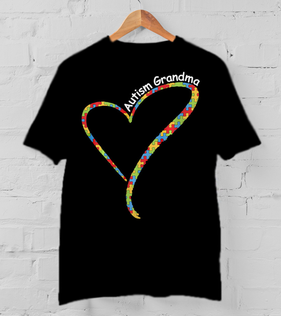 Autism Grandma Heart Puzzle Autism Awareness T-Shirt