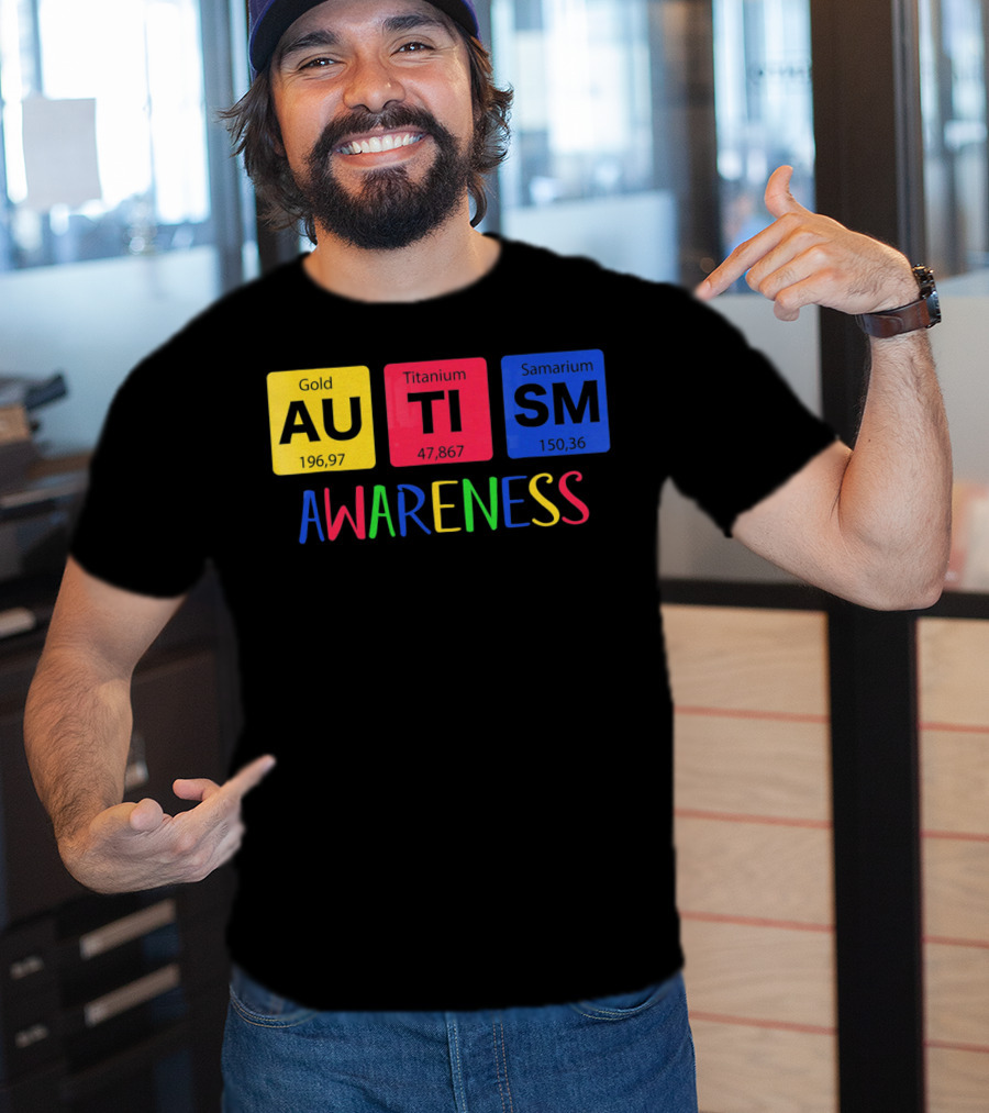 Autism Awareness Gold Titanium Samarium Periodic Elements T-Shirt