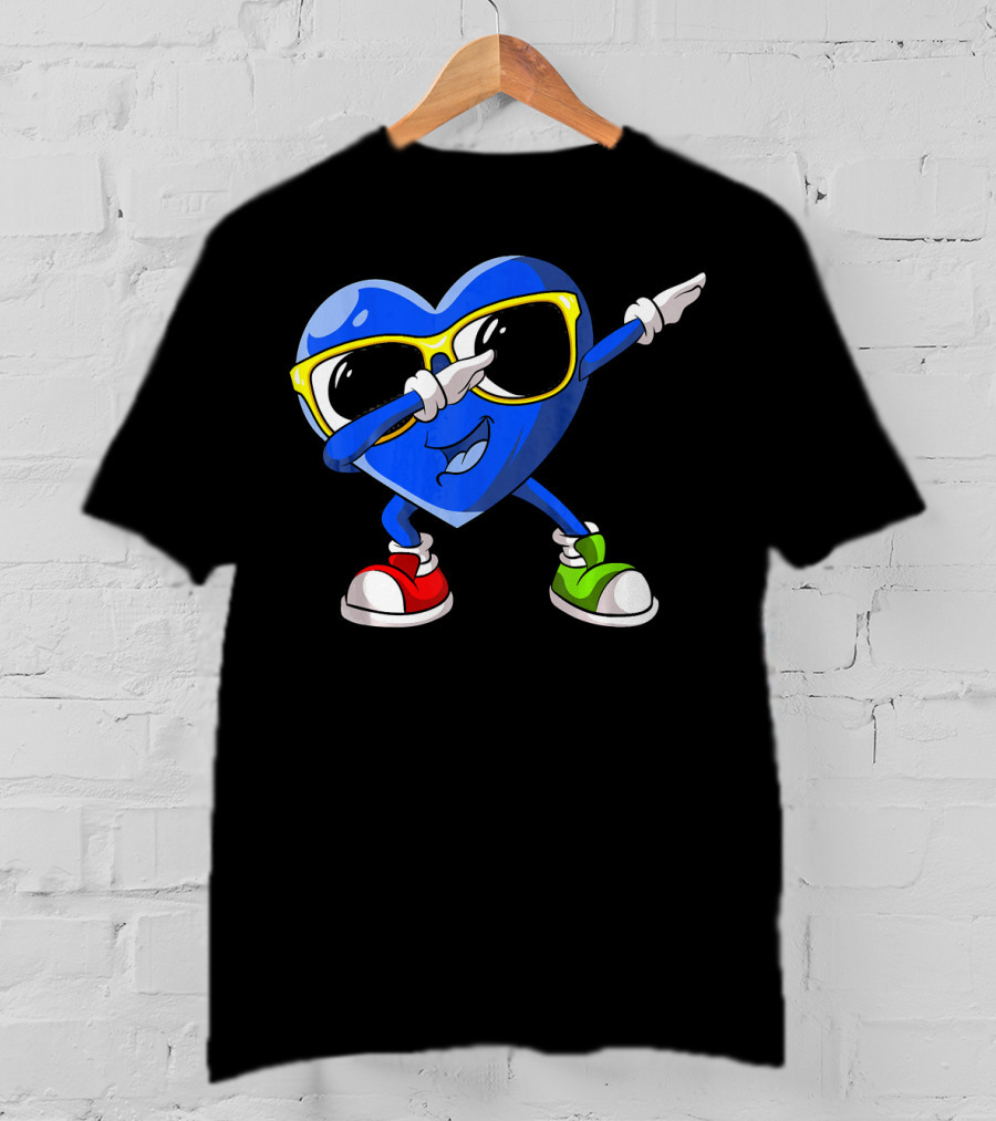 Autism Awareness Dabbing Heart Blue Love Sunglasses Red Green Shoes T-Shirt
