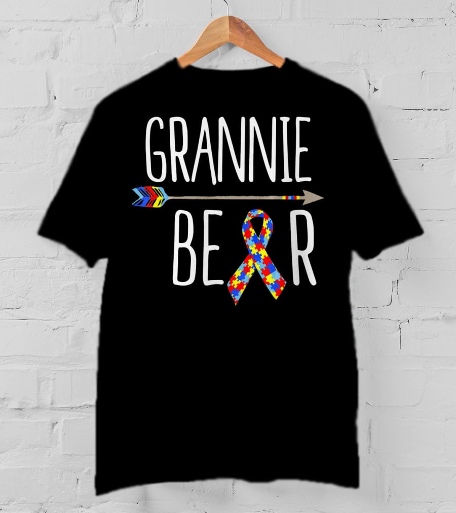 Grannie Bear Autism Awareness Puzzle Ribbon And Colorful Arrow T-Shirt
