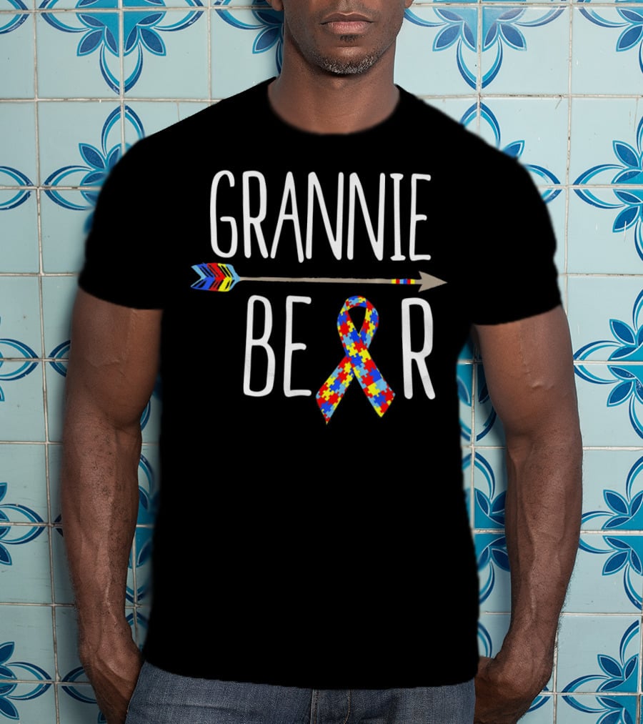 Grannie Bear Autism Awareness Puzzle Ribbon And Colorful Arrow T-Shirt