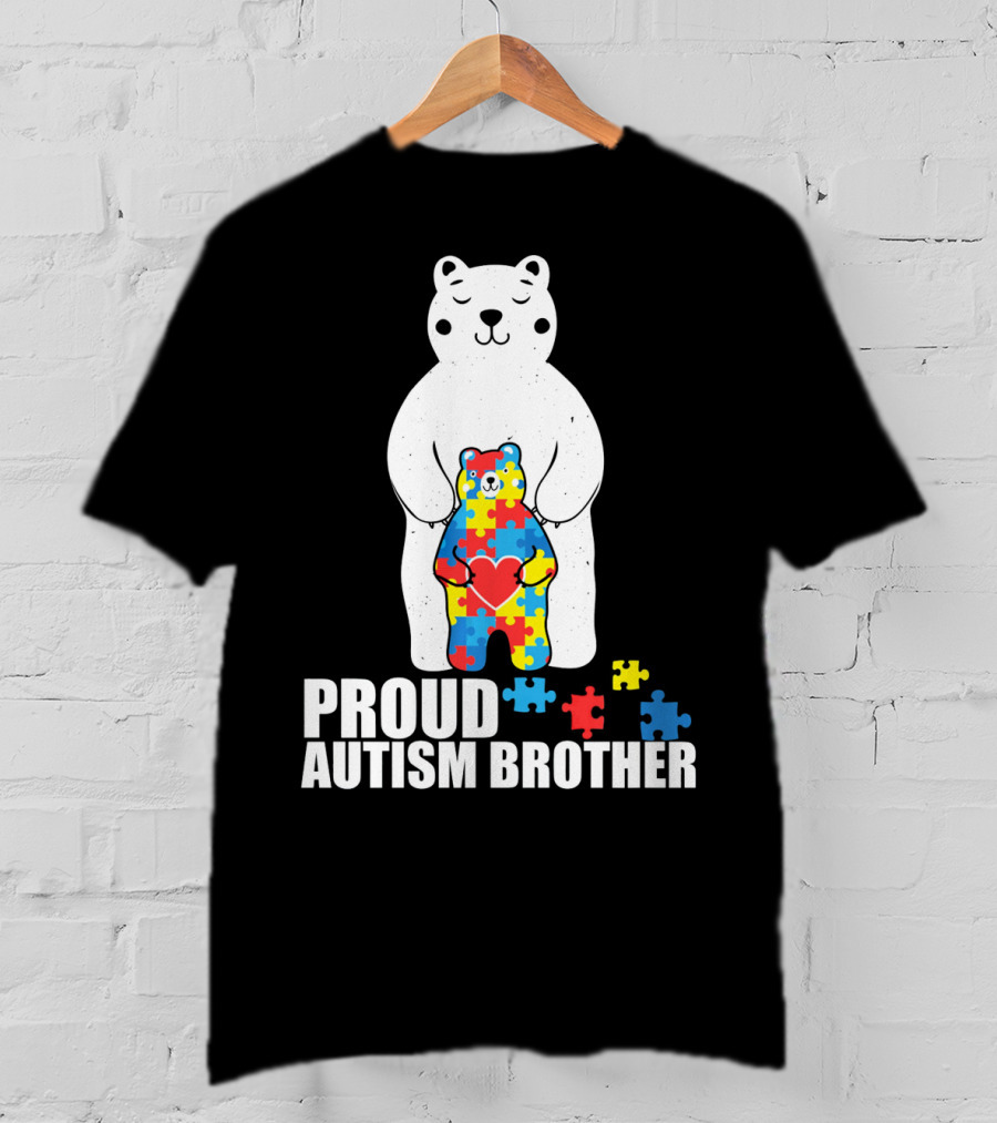 Proud Autism Brother Puzzle Bear Heart T-Shirt