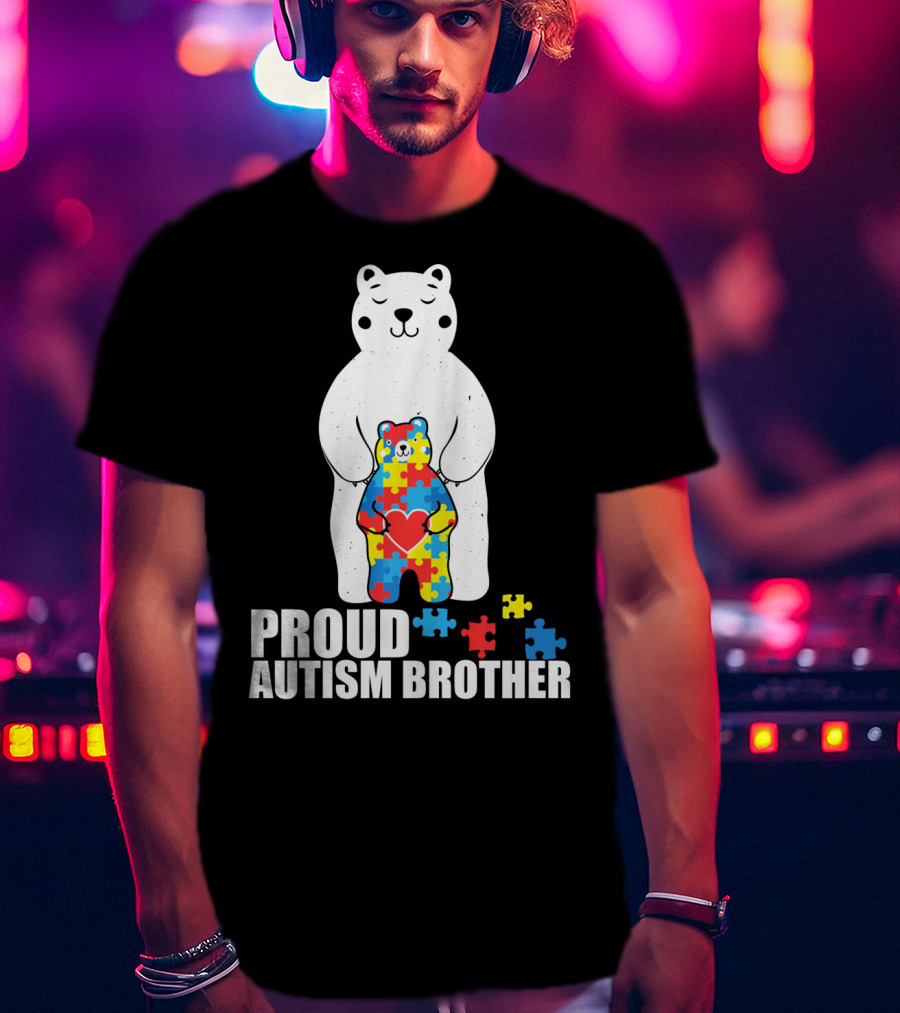 Proud Autism Brother Puzzle Bear Heart T-Shirt