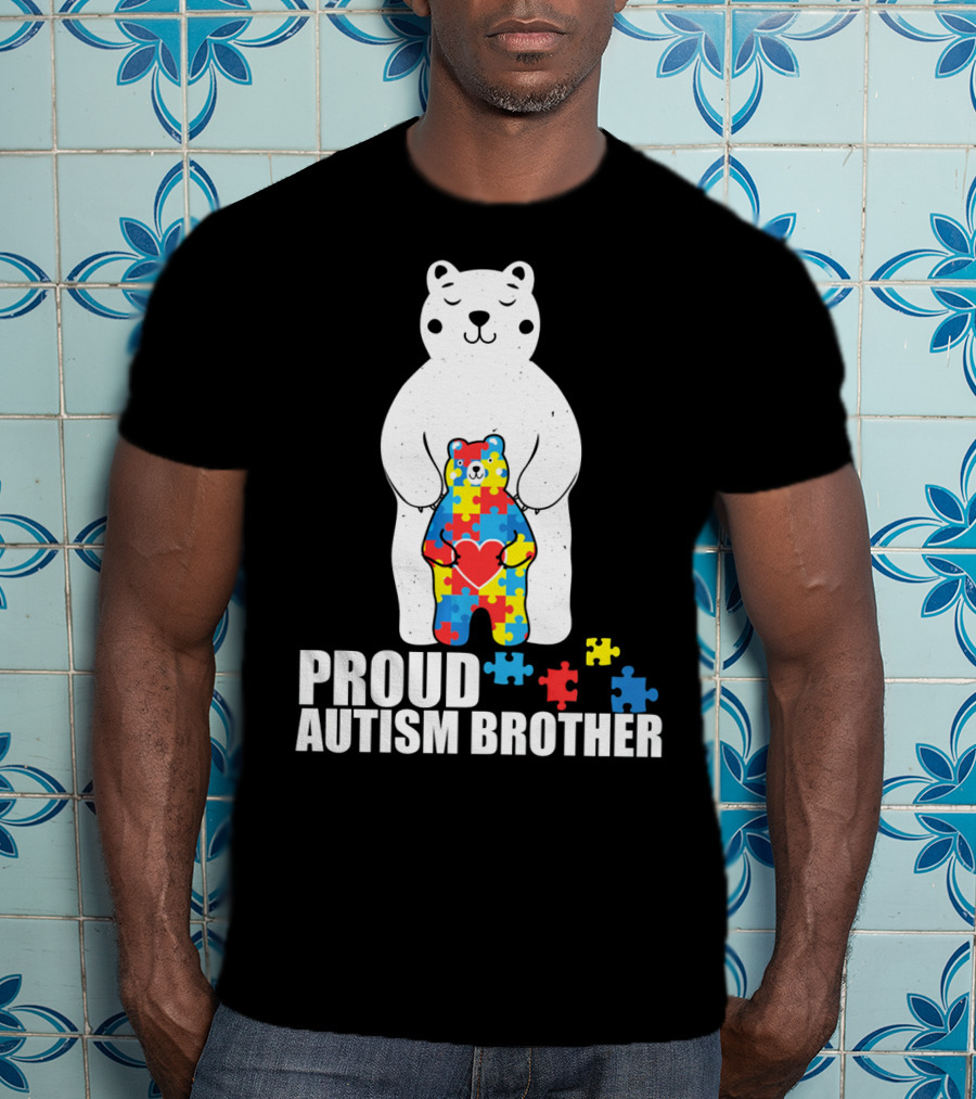 Proud Autism Brother Puzzle Bear Heart T-Shirt