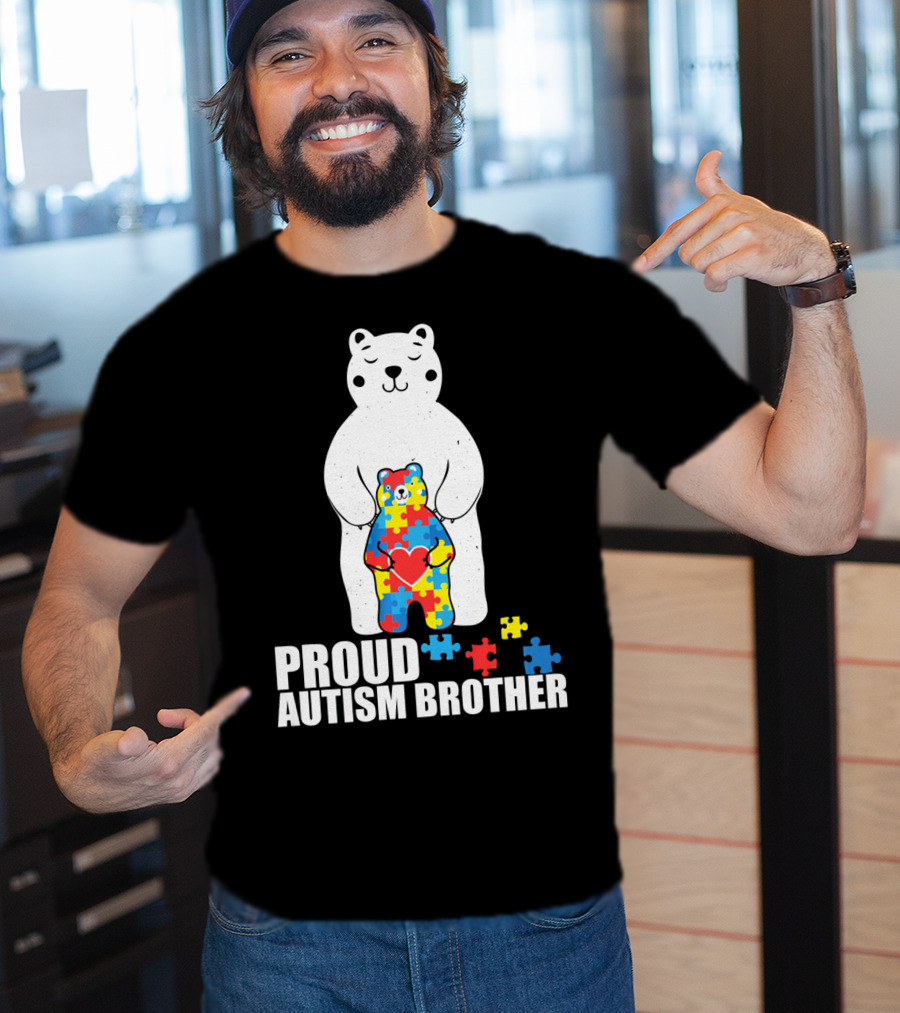 Proud Autism Brother Puzzle Bear Heart T-Shirt