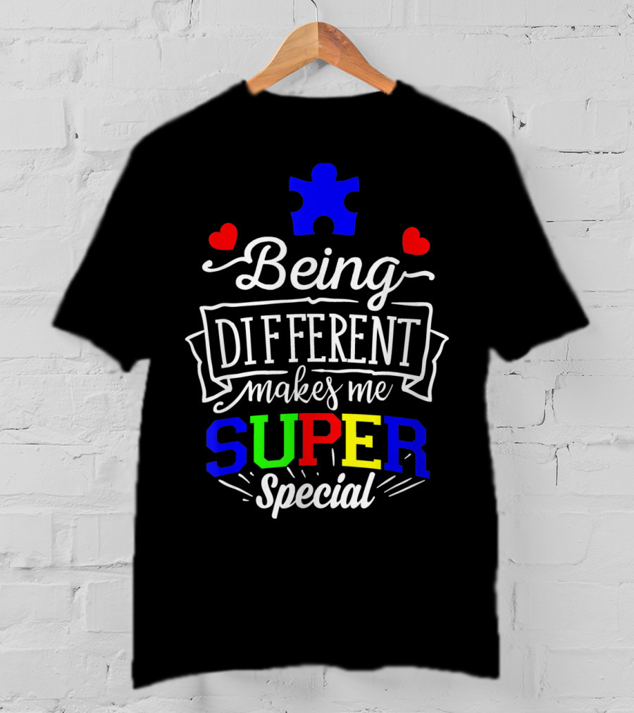 Being Different Makes Me Super Special Puzzle Piece Hearts T-Shirt