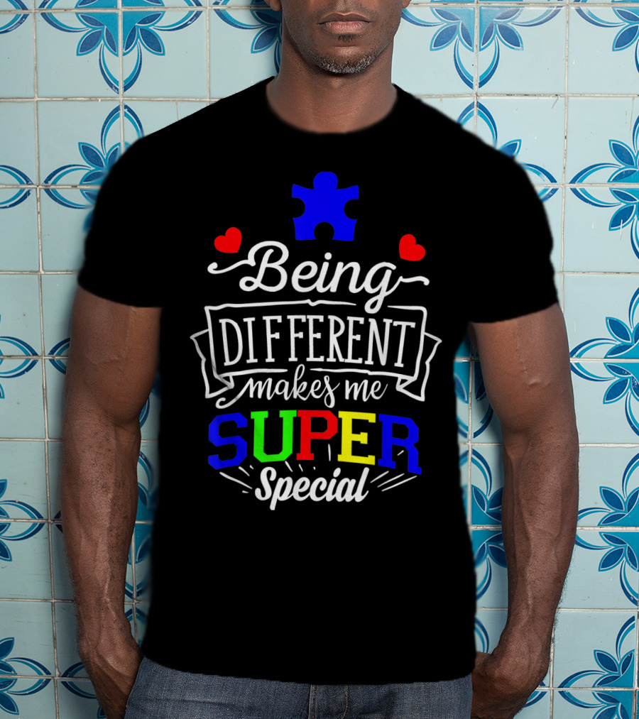 Being Different Makes Me Super Special Puzzle Piece Hearts T-Shirt
