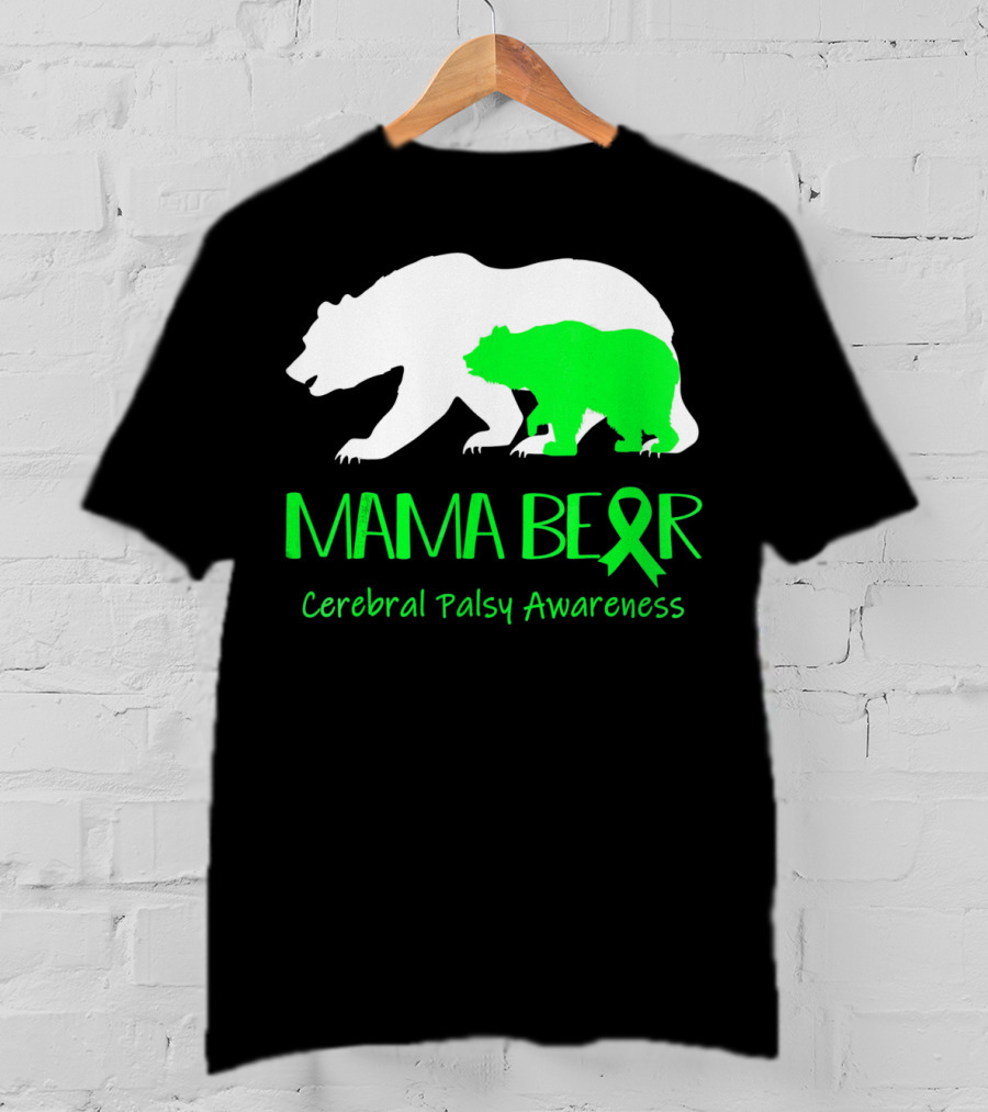 Mama Bear Cerebral Palsy Awareness Green Ribbon Bears T-Shirt