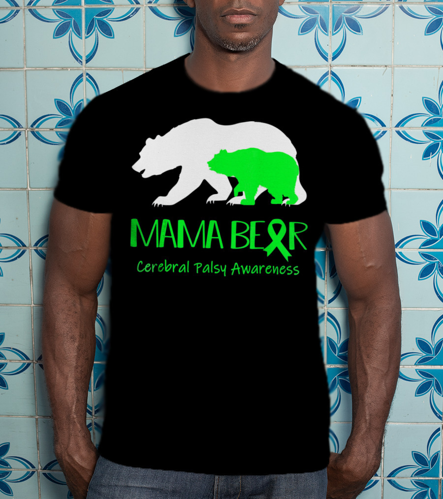Mama Bear Cerebral Palsy Awareness Green Ribbon Bears T-Shirt