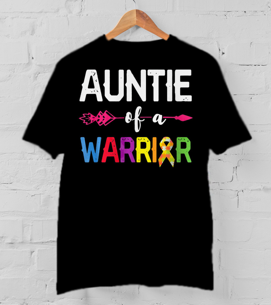 Auntie Of A Warrior Autism Awareness Colorful Puzzle T-Shirt