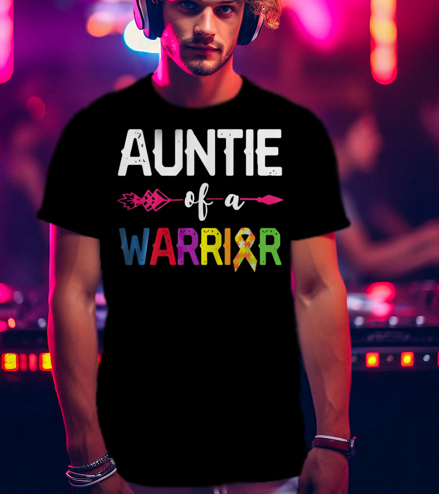 Auntie Of A Warrior Autism Awareness Colorful Puzzle T-Shirt