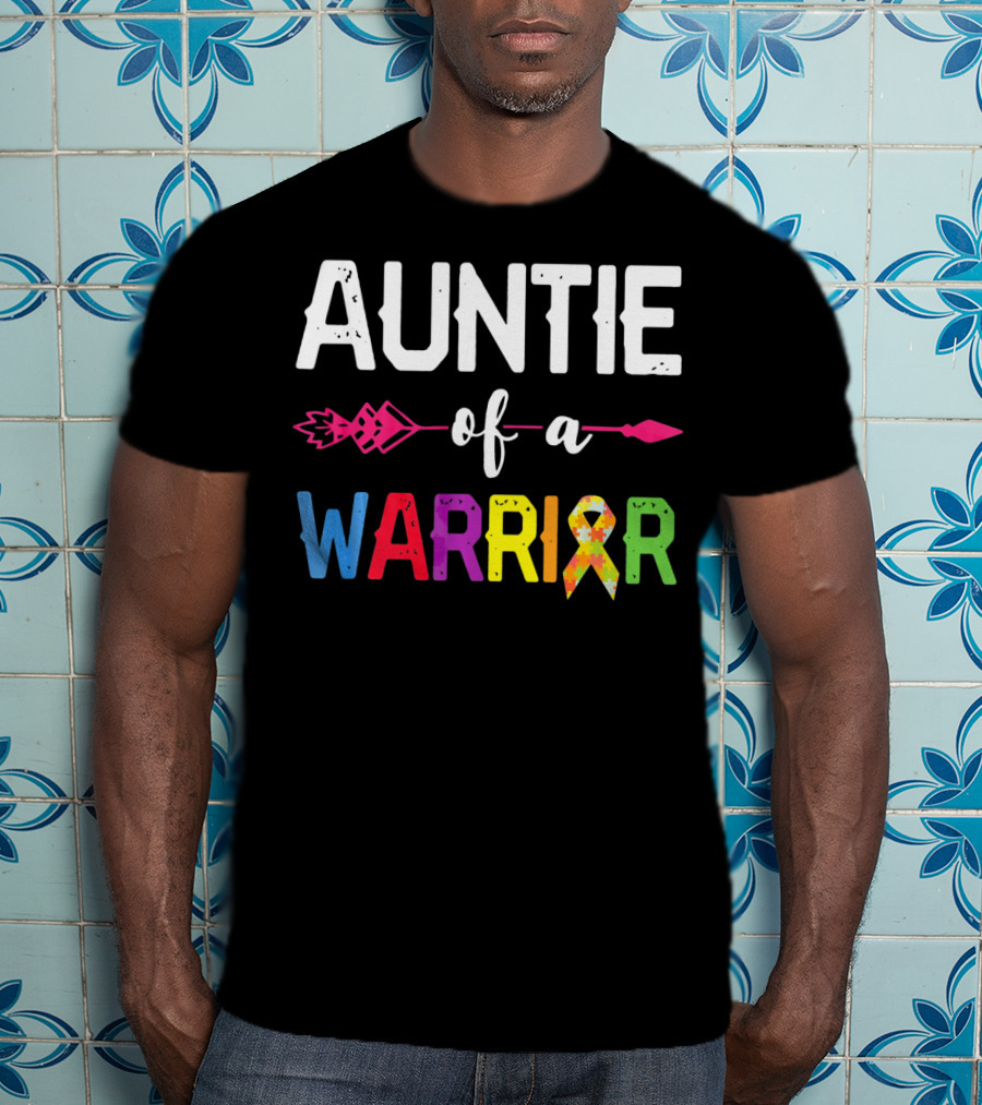 Auntie Of A Warrior Autism Awareness Colorful Puzzle T-Shirt