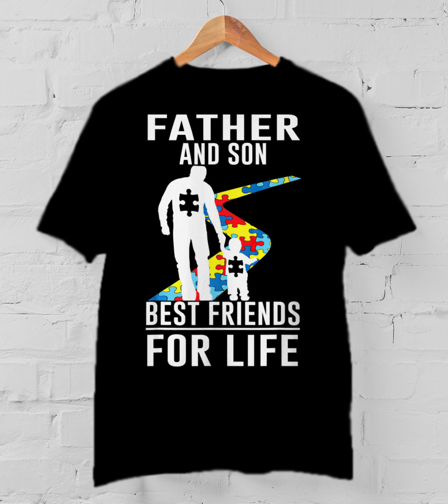 Father And Son Best Friends For Life Puzzle Piece Autism Awareness T-Shirt