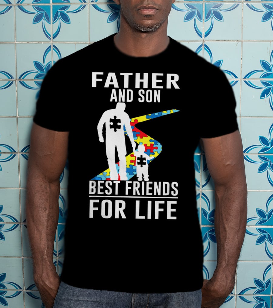 Father And Son Best Friends For Life Puzzle Piece Autism Awareness T-Shirt
