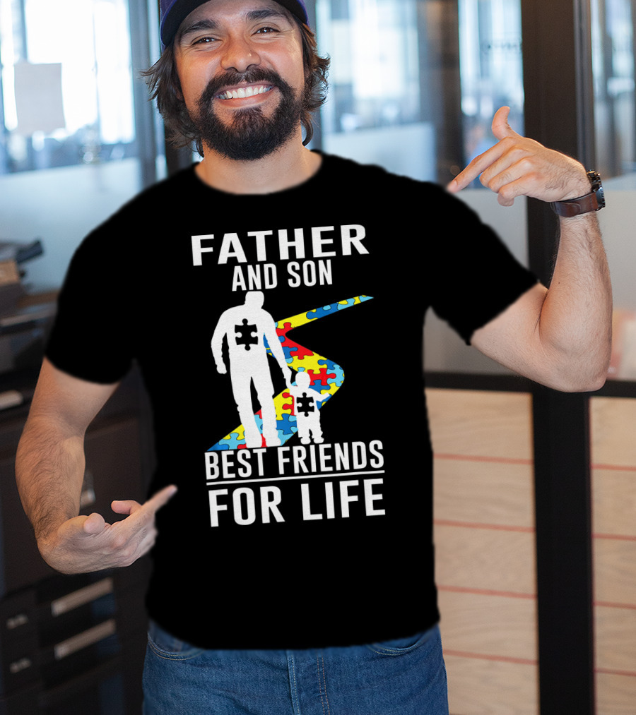 Father And Son Best Friends For Life Puzzle Piece Autism Awareness T-Shirt