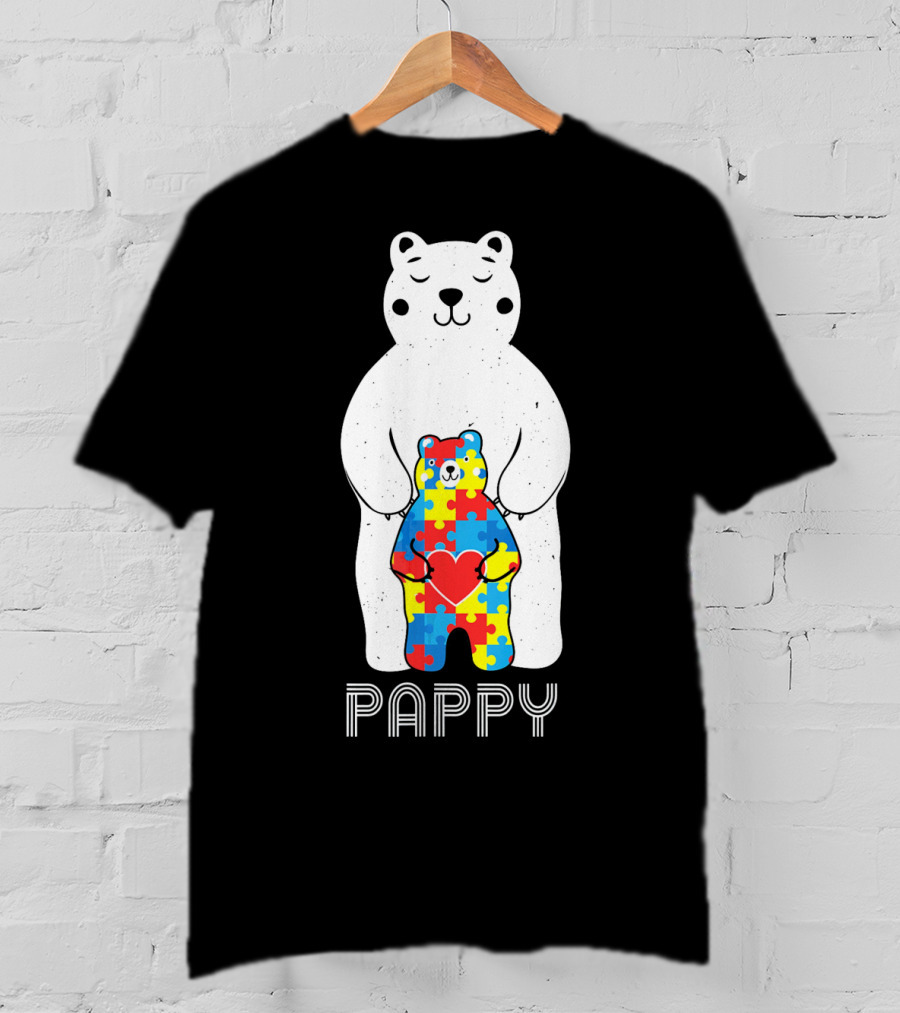 Pappy Bear Autism Awareness Love Puzzle Heart T-Shirt