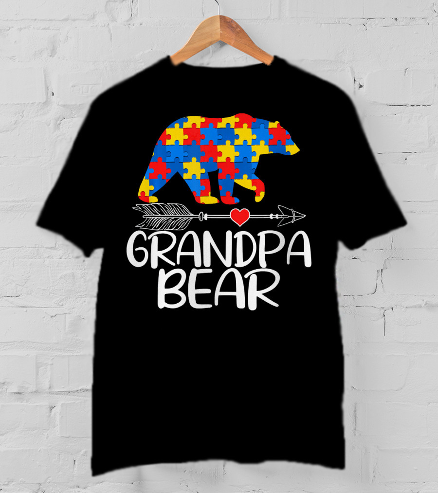 Grandpa Bear Autism Awareness Puzzle T-Shirt