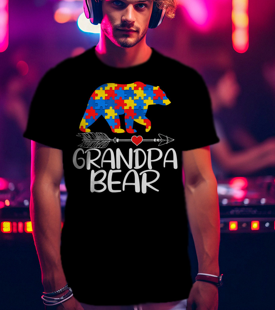 Grandpa Bear Autism Awareness Puzzle T-Shirt