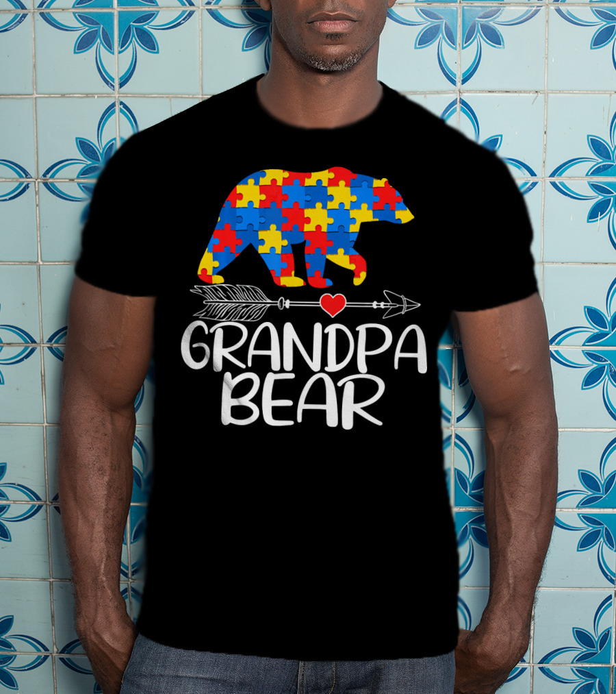 Grandpa Bear Autism Awareness Puzzle T-Shirt