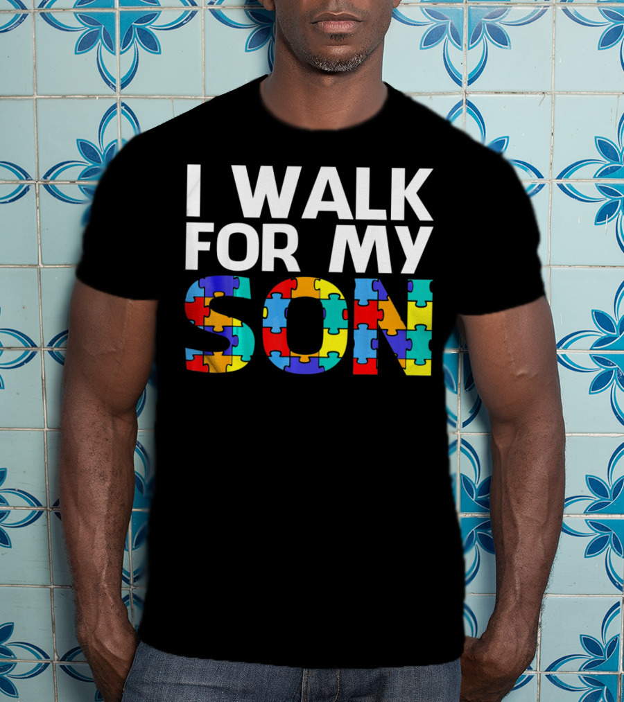 Autism Awareness I Walk For My Son Puzzle Piece T-Shirt