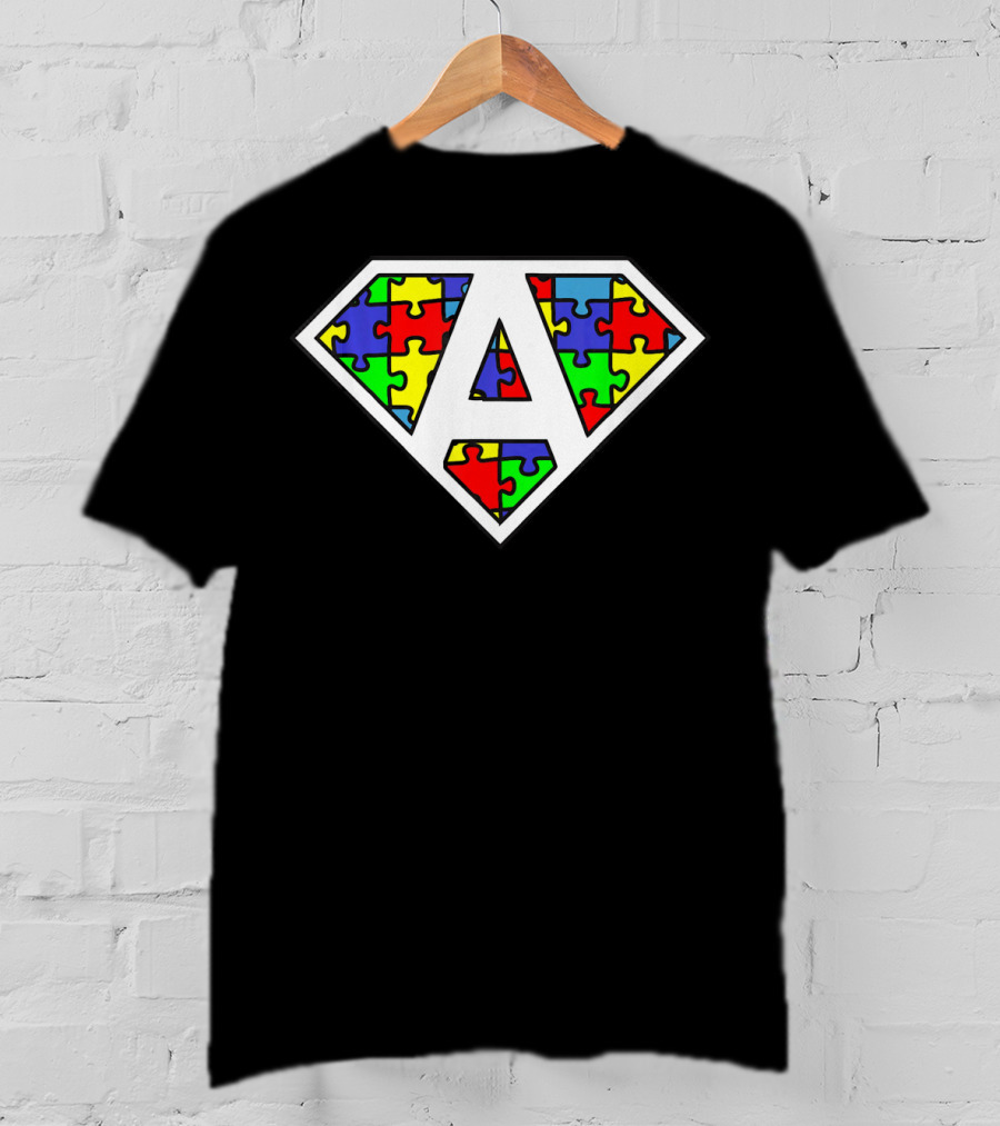 Autism Awareness Superhero Puzzle Shield Emblem T-Shirt