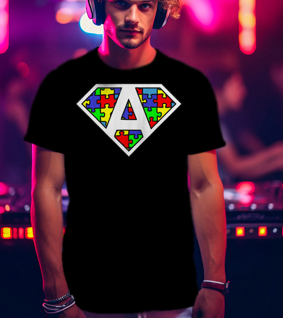 Autism Awareness Superhero Puzzle Shield Emblem T-Shirt